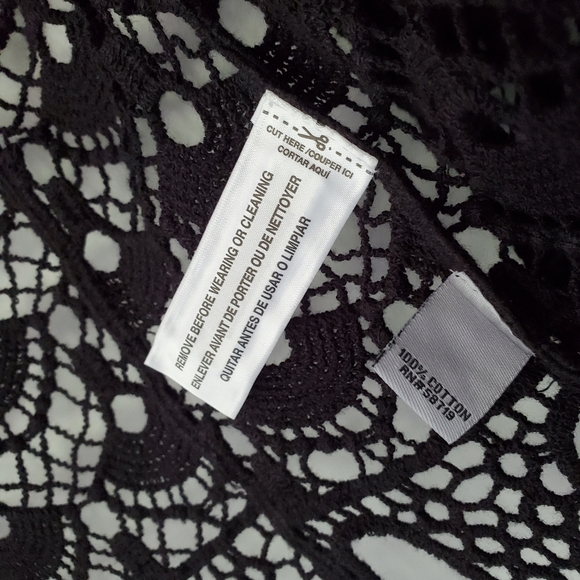 NWOT Sz XS Black Open Crochet Knit Open Style Cardigan Fringe 3/4 Sleeve BOHO - Picture 9 of 15